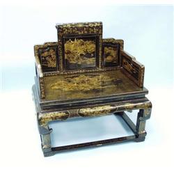 An antique Chinese black lacquer Mandarin cha...