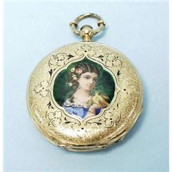 An antique French 18 kt. gold enamelled circu...