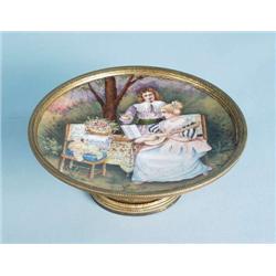 An antique Viennese porcelain pin tray. Circu...