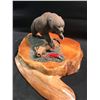 Image 2 : WOODEN CARVING OF A GRIZZLY BEAR WITH SALMON BY 'B. PARKER'