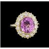 Image 1 : 5.77 ctw Kunzite and Diamond Ring - 14KT Yellow Gold