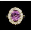 Image 2 : 5.77 ctw Kunzite and Diamond Ring - 14KT Yellow Gold