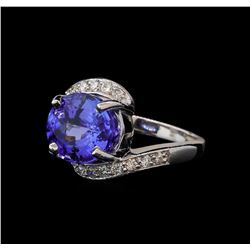 6.82 ctw Tanzanite and Diamond Ring - 14KT White Gold