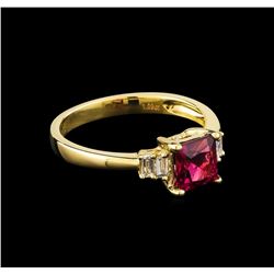 1.09 ctw Pink Tourmaline and Diamond Ring - 14KT Yellow Gold