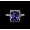 Image 2 : 4.76 ctw Tanzanite and Diamond Ring - 18KT White and Yellow Gold