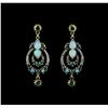 Image 1 : 1.40 ctw Opal, Emerald and Diamond Earrings - 18KT Yellow Gold