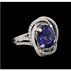 4.60 ctw Tanzanite and Diamond Ring - 18KT White Gold