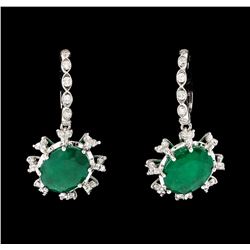 6.27 ctw Emerald and Diamond Earrings - 14KT White Gold