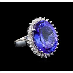 GIA Cert 19.71 ctw Tanzanite and Diamond Ring - 14KT White Gold