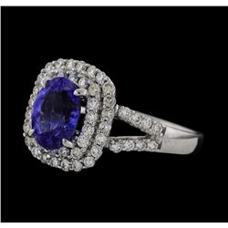 1.69 ctw Tanzanite and Diamond Ring - 18KT White Gold