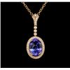 Image 2 : 8.12 ctw Tanzanite and Diamond Pendant With Chain - 14KT Rose Gold