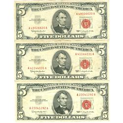 1963 $5 VG/XF Red Seal Note Lot of 3