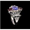 Image 4 : 2.65 ctw Tanzanite, Tourmaline and Diamond Ring - 14KT White Gold