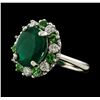 Image 2 : 3.12 ctw Emerald, Tsavorite and Diamond Ring - 14KT White Gold