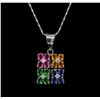 Image 1 : 2.00 ctw Multi Sapphire and Diamond Pendant With Chain - 14KT White Gold