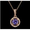 Image 1 : 1.51 ctw Tanzanite and Diamond Pendant With  Chain - 14KT Rose Gold