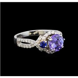 14KT White Gold 1.92 ctw Tanzanite, Sapphire and Diamond Ring