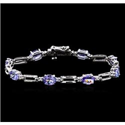 5.87 ctw Tanzanite and Diamond Bracelet - 14KT White Gold