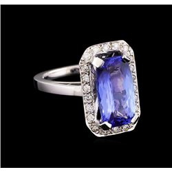 4.47 ctw Tanzanite and Diamond Ring - 14KT White Gold