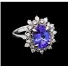 3.57 ctw Tanzanite and Diamond Ring - 14KT White Gold