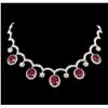 GIA Cert 31.39 ctw Ruby and Diamond Necklace - 18KT White Gold