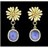 Image 1 : Flower Charm Stone and Crystal Earrings - Gold Plated