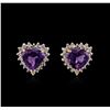 Image 1 : 2.20 ctw Amethyst and Diamond Earrings - 14KT Yellow Gold