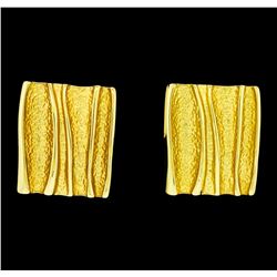 Ridged Style Rectangle Earrings - Gold Plated