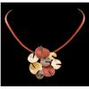 Image 2 : Circle Cluster Pendant Leather Necklace - Rose Gold Plated