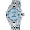 Rolex Stainless Steel Diamond and Emerald DateJust Ladies Watch