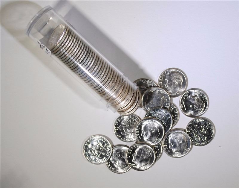 BU ROLL OF 1954D ROOSEVELT DIMES