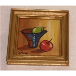 Small painting "Apple Pear - Pomme Poire" 4 x 4" - 5 1/4 x 5 1/4"  peinture