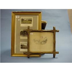 3 Coloured Hand Coloured Steel Engravings - Local Scenes, And Black  And White Engraving "Taurus"...