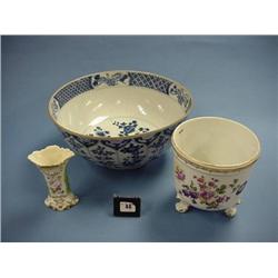 Large Imari Blue And White Ceramic Punch Bowl A/F And Hand Painted  Continental Jardiniere And Sm...