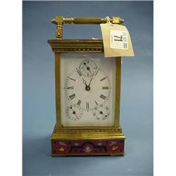 Glass And Brass Carriage Clock, Day And Date (Key With Auctioneer) £150-200...