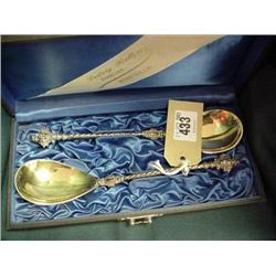 Cased Set Ornate Presentation Serving Spoons With Gilt Bowl And  Masked Finial Handles £35-45...