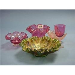 2 Cranberry Glass Drimped Edge Bowls, Single Cranberry Wine. Carnival  Glass Dish And Small Press...