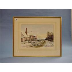 Pair Of 20th.Cent. Suffolk School Watercolours "Long Melford Winter  Scene" Bearing Signature Edw...