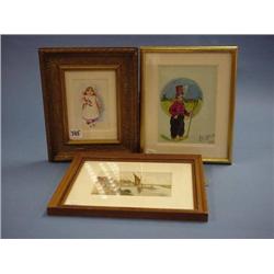 Three Dutch Style Watercolours - "Quayside Dwellings", "Female In  Costume" And "Young Child In C...