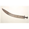 Large Tulwar from India with a wide decorated  blade, approximately 36” overall with a 34”  curved b