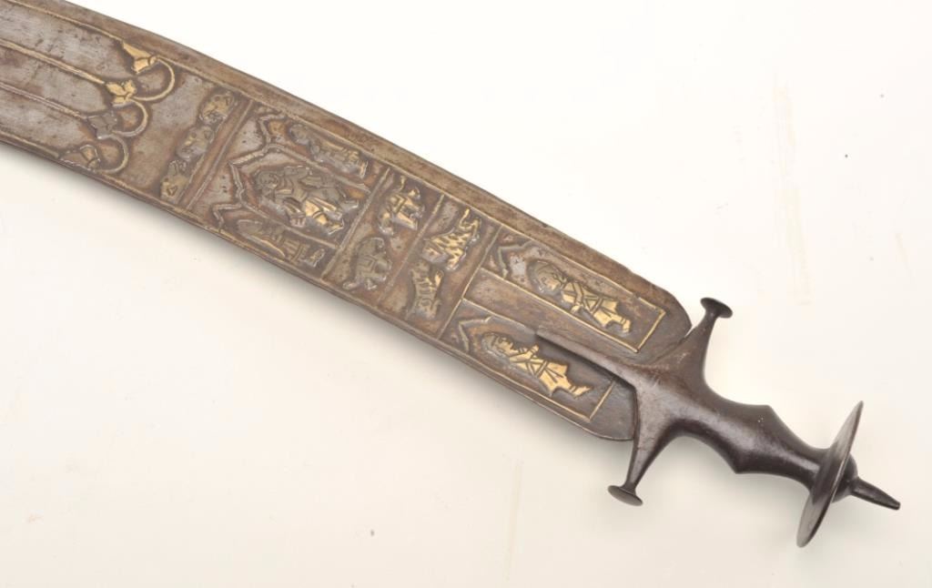 Large Tulwar from India with a wide decorated blade, approximately 36 ...