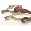 Image 2 : Pair of steel silver spurs with tooled  leather straps; consignor indicates Crescent  City Prison or