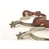 Image 3 : Pair of steel silver spurs with tooled  leather straps; consignor indicates Crescent  City Prison or