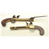 Image 1 : Pair of brass blunderbuss pistols with side  mounted spring bayonets and ramrods signed  “Williams” 