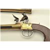 Image 2 : Pair of brass blunderbuss pistols with side  mounted spring bayonets and ramrods signed  “Williams” 
