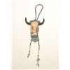 Massive ceremonial, high art American Indian  bolo tie with carved totem of Indian with  horn headre
