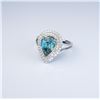 Image 1 : Dazzling Fine Blue Zircon and Diamond Ring  with pear shaped halo style setting featuring  an approx