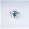 Image 2 : Dazzling Fine Blue Zircon and Diamond Ring  with pear shaped halo style setting featuring  an approx