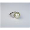 Image 1 : Opulent Retro Era South Sea Pearl & Diamond  Ring with graceful vintage ribbon motif  featuring a 13