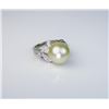 Image 2 : Opulent Retro Era South Sea Pearl & Diamond  Ring with graceful vintage ribbon motif  featuring a 13